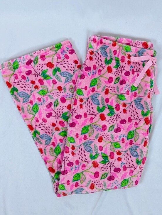 Berkshire Pants - Berkshire Daydream Etta Vee Fleece Lounge Pant Cherries Print Vibrant Pink M NWT